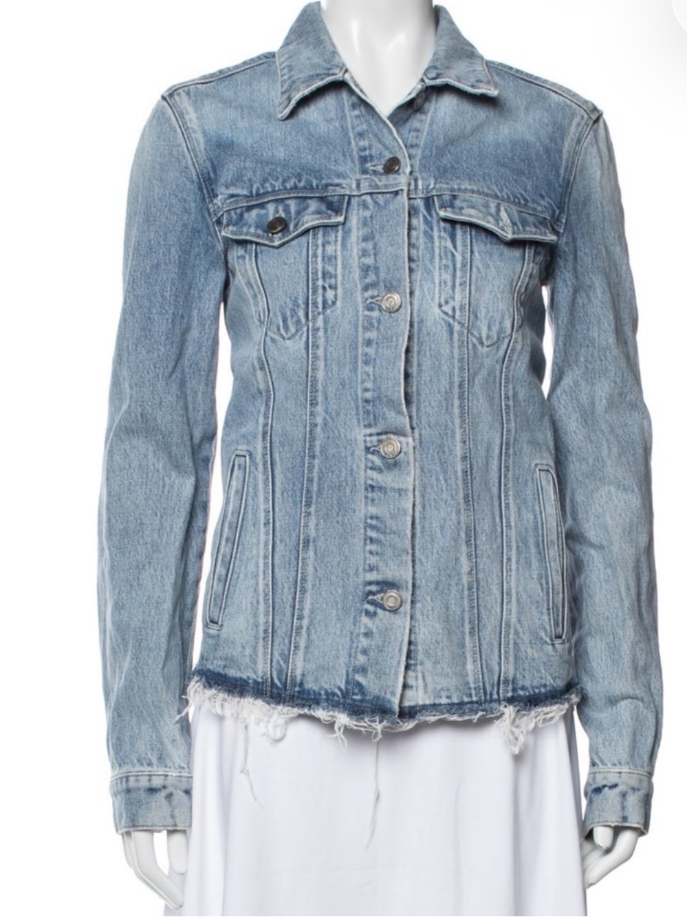 RtA Light Blue Denim Jacket with Frayed Hem